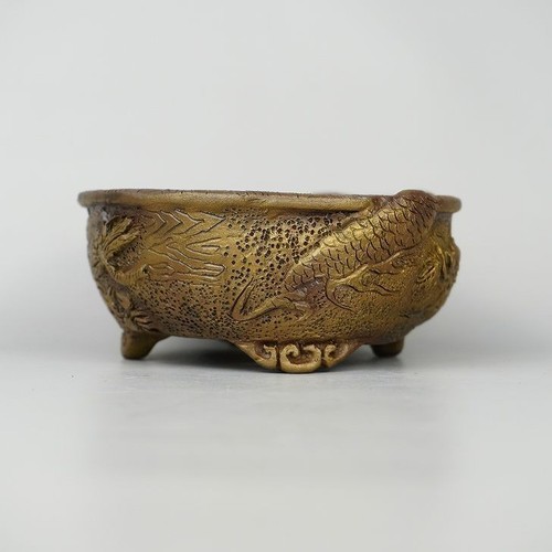 Bonsai Pot with Relief Carvings of a Dragon, Made by Tani Arashiyama, Oval Pot - Picture 4 of 7