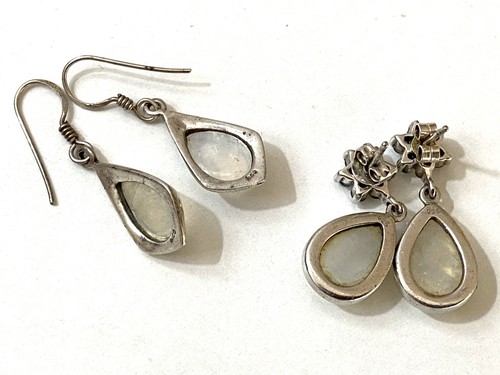 X2 pares de elegantes pendientes colgantes vintage de plata de ley y piedra lunar joyería - Imagen 11 de 12