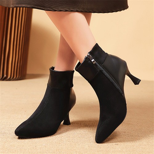 Damen-Stiefeletten spitz zulaufend Spulenabsatz Reißverschluss Herbst Winter elegant Pumps - Bild 5 von 11