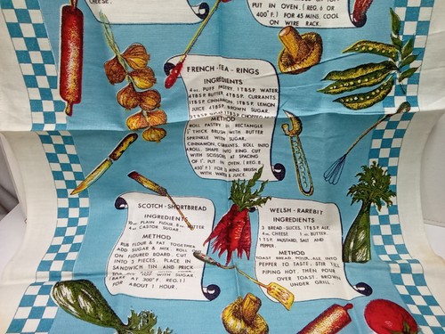 Vintage Lamont All Pure Irish Linen Souvenir Tea Towel Recipes Wales + UK Flaws - Picture 3 of 12