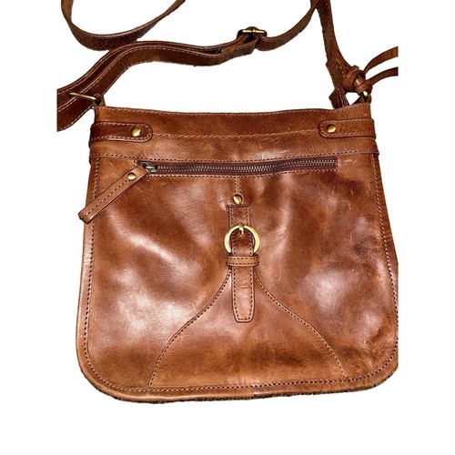 Diba True Damen Schultertasche braun Leder Reißverschluss Außentaschen Crossbody Riemen - Bild 2 von 9