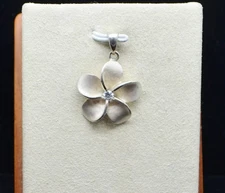 Sterling Silver Clear Gem Center and Pale Petals Flower Charm / Pendant #FME599