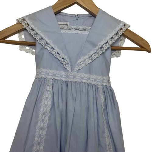 Vintage Jessica McClintock Dress Lace Trim Pleated Sailor Collar Dress Blue Sz 4 - Picture 3 of 10
