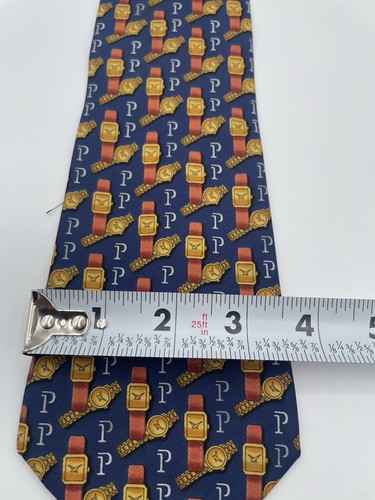 Orologio Piaget Made In Spain Cravatta Seta Modello Logo Oro Navy 3,5” - Foto 7 di 7