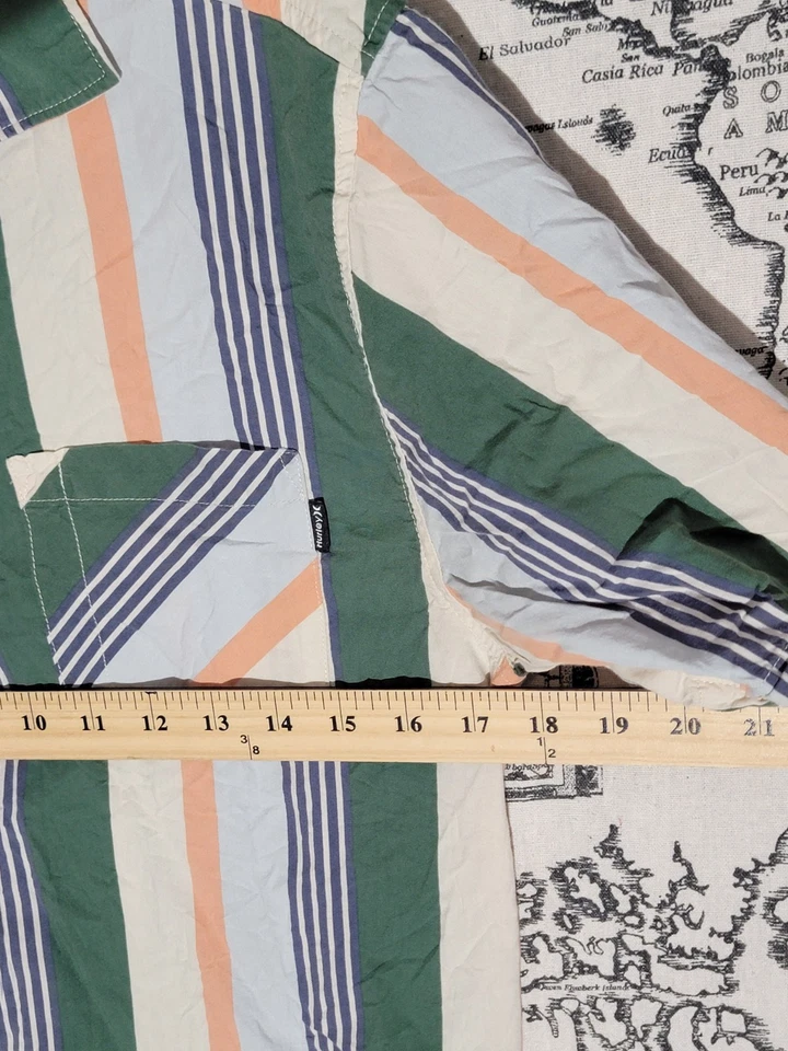 Camisa Hurley Para Hombre Rayas Manga Corta Abotonada Talla S Verde Naranja Informal Foto 2 de 4