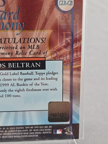 2001 Topps Gold Label MLB Award Ceremony Relic Carlos Beltran #GLR-CB - Picture 15 of 17