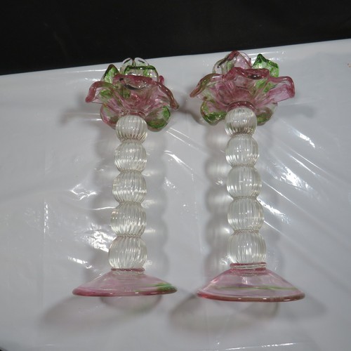 Vintage Paar mundgeblasene venezianische/Murano Glas Kerzenständer - Bild 11 von 16