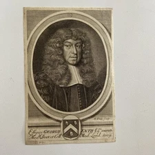Engraving of Sir George Ent – 17th-C  English Physician & Anatomist by R. White