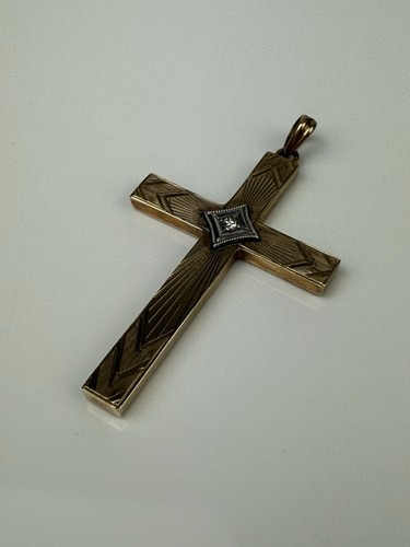 Vtg 10k ESEMCO Yellow Gold Cross Pendant Diamond Art Deco  1” - Bild 2 von 12