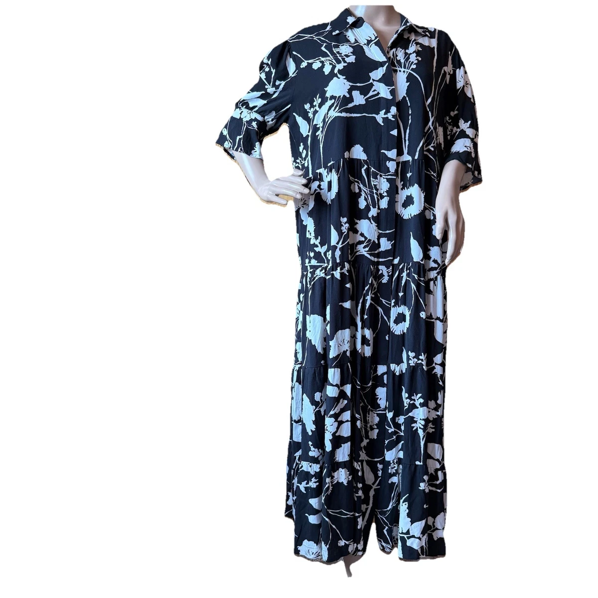 knee length dresses for ladies Printed Tie Neck Long Sleeve Maxi Dress – Charming Charlie