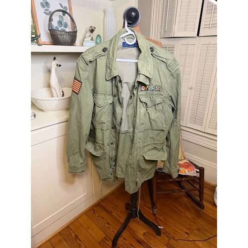 Polo Ralph Lauren Mens XL Military Field Jacket Olive Green Flag Patches Utility - product listing photo