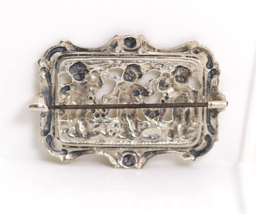 Antik Barocker Stil Silberbrosche 800 Putten Floral Rosen Blumengirlande 5,3cm - Bild 4 von 5