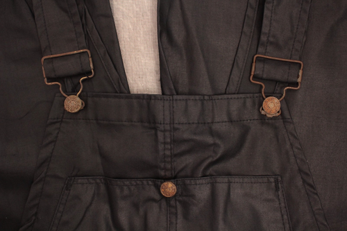 VTG Women's 70s NOS Black Shiny Cotton Fabric Ely Overalls Sz S / 27" 1970s - Picture 10 of 19