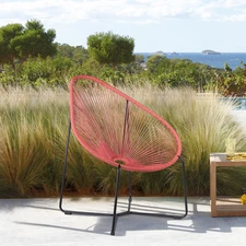 Acapulco Papasan Lounge Chair: Indoor/Outdoor Steel, Brick Red Rope