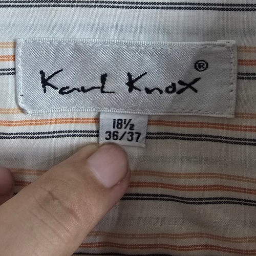 Karl Knox Men's Tall Beige Orange Striped Long Sleeve Dress Shirt 18.5 Neck - Picture 6 of 7