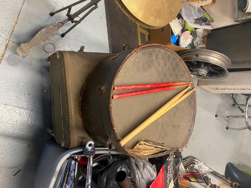 Batteria vintage anni 60 metallo blu band sparkle cymbals basso rullante custodia Slingerland - Foto 21 di 24