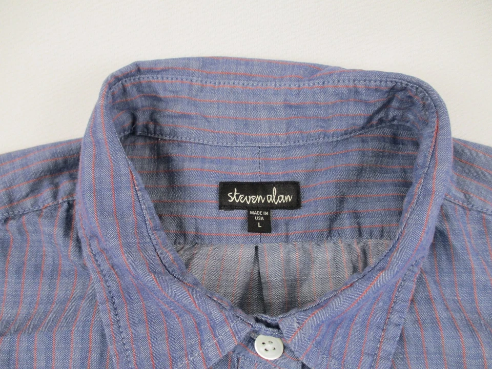 Camisa Steven Alan Mujer Grande Azul Manga Larga Preppy Camisa Abotonada Vestido Foto 4 de 4