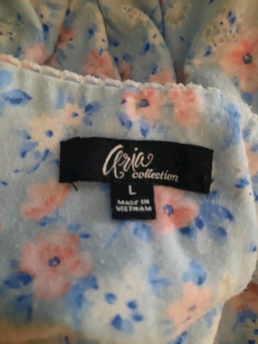 Aria Nightie Pajamas Sz Large Cotton Lace Trim Details Pink Blue Ruffle - Picture 5 of 5