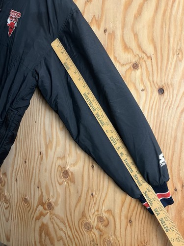 Giacca vintage starter Chicago Bulls uomo M nera full zip cappuccio trapuntato puffer anni 90 - Foto 15 di 21