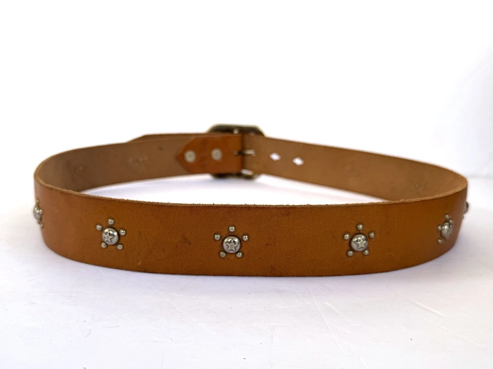 Joed 100% Cuero Genuino, Cinturón Lt Marrón Amarillo Látigo, Tachuelas Latón 34 M S Foto 2 de 4