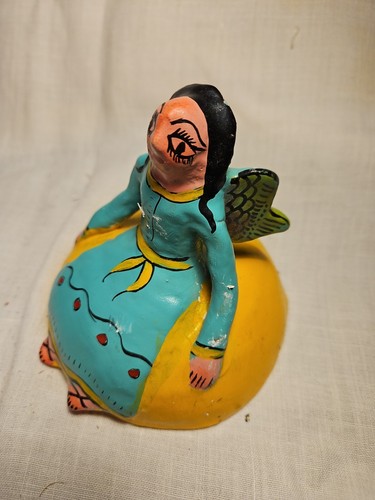 Mask Mexican Folk Art Vintage Angel Coconut Shell Hand Painted Sculpture - Picture 2 of 10