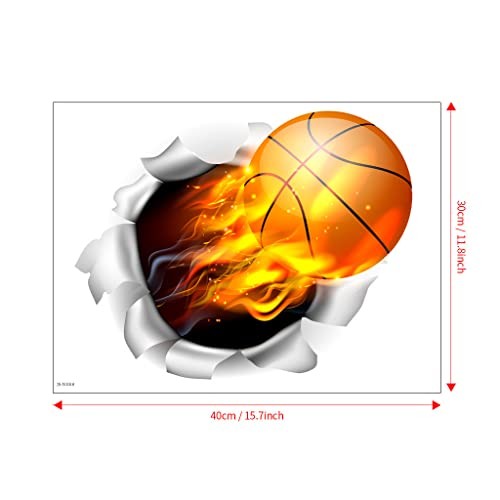 3D Basketball Wandaufkleber - Abnehmbar Selbstklebend Durchbruch Feuerball - Bild 3 von 8
