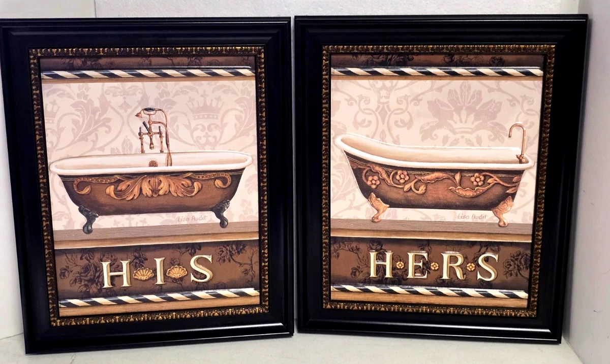 HIS & HERS 3D 2-teiliges SET von Lisa Audit 2010 Badezimmer Drucke GERAHMT (14" x 17")