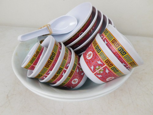 28 Stück Chinesische Melamin Schale Schüssel Teetassen Löffel Dynastie Restaurant Essen Servieren - Bild 1 von 13