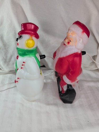 Vtg 1968 Plastic Empire Santa Claus & Snowman Christmas Blow Mold Lights 13" - Picture 6 of 10
