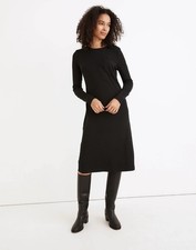 Madewell Long Sleeve Pocket Tee Dress Women’s L Black Midi ND170