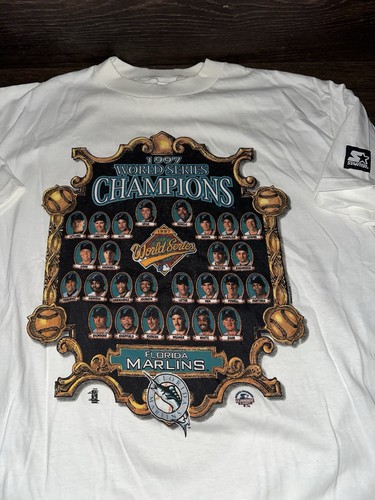 VTG 1997 Florida Marlins World Series Champions T Shirt Adult L White Starter - Picture 3 of 6