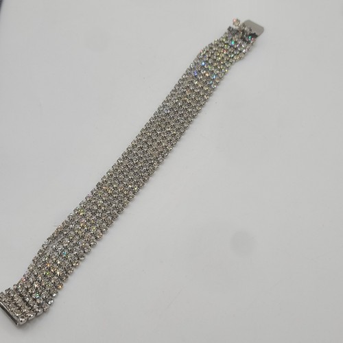 Vintage Kramer Bracelet Rhinestone 6 Row Signed 7" Glamorous Sparkle - Picture 3 of 12