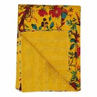 Yellow Kantha Quilt Cotton Bedspreads Handmade Blanket Hippie Vintage Bed Cover