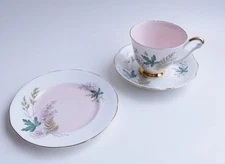 LOUISE Pink Center 3 Pc Tea Cup Saucer &Dessert Plate Set England Royal Adderley