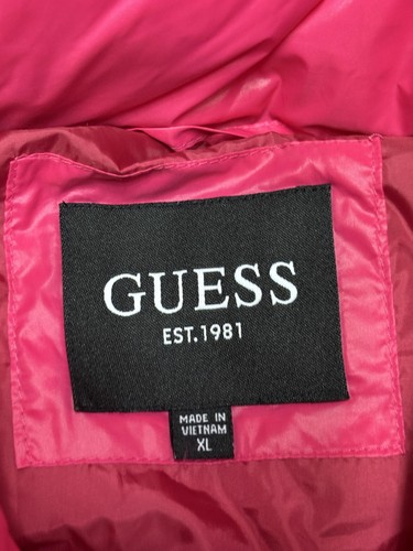 Guess Puffer Jacket Womens XL Magenta Pink Hooded Quilted Zip Pockets 119RN716 - Picture 8 of 12