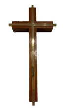 Hand Made Inlaid Wooden  Brass Cross, Religious Item Religious Art 8x4”