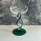 Hand Blown Margarita Glass 8" Blue & Green Twisted Stem Green Base