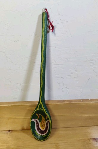 Vtg Folk Art Primitive Handpainted Toleware 12" Wooden Spoon Signed C. Kline