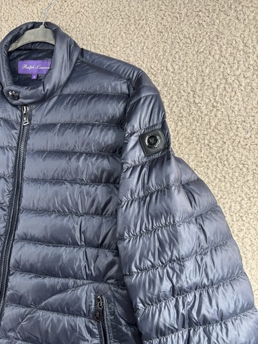 Ralph Lauren Puffer Jacket Women's Size Medium Navy Goose Down Purple Label Zip - Picture 3 of 20
