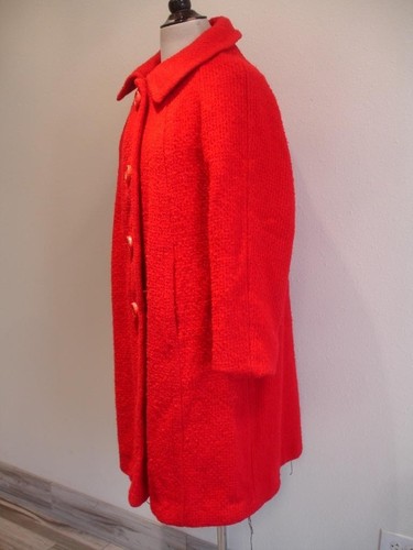 Women's XL Vtg 1960's Red Heavy Nubby Wool Swing Coat Union Made USA Loop Collar - Picture 2 of 13