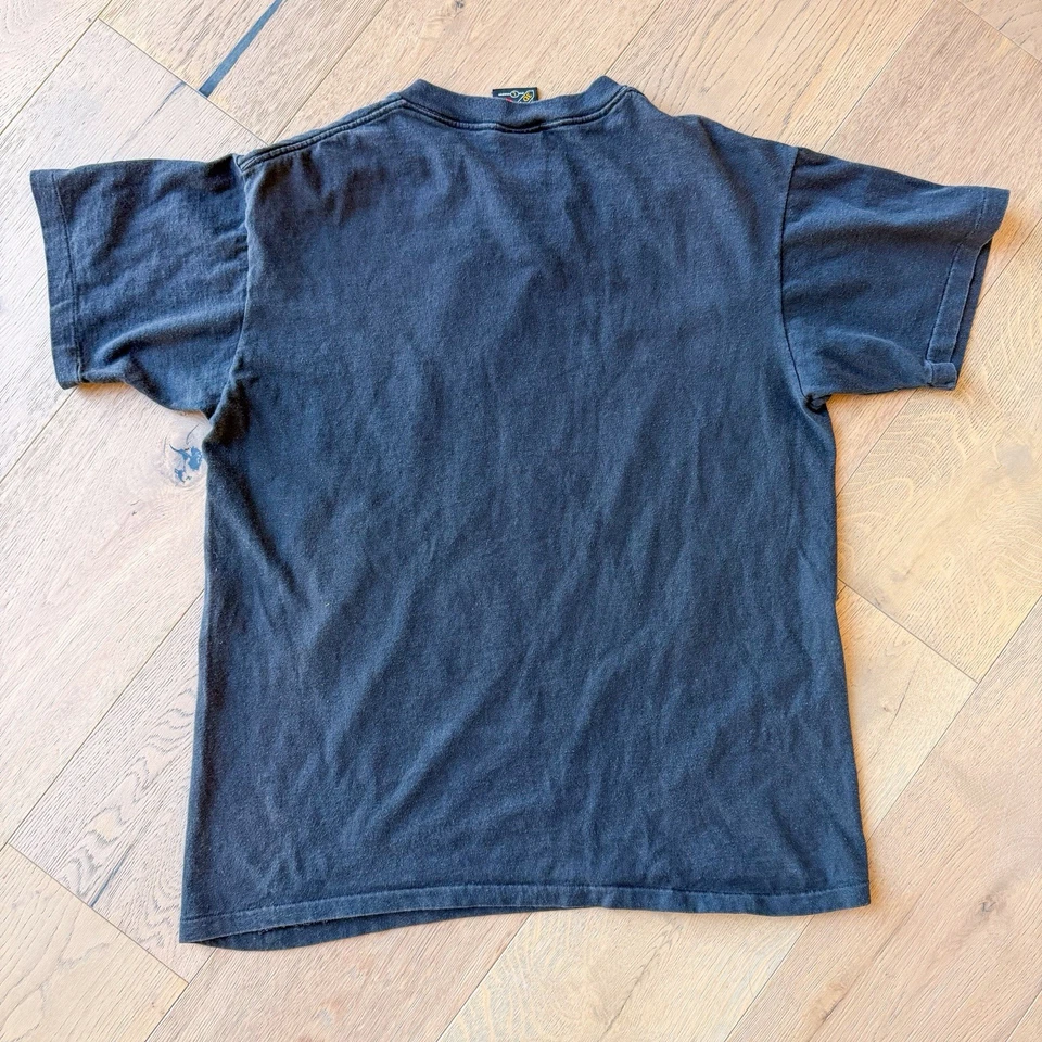 Camiseta De Colección Años 90 Desteñida Negra 3D Emblema Nativo Americano Lobo Naturaleza Talla L Foto 2 de 4