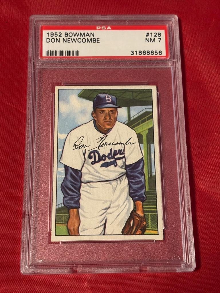 DON NEWCOMBE #128 1952 BOWMAN SET BREAK BASEBALL PSA NEAR MINT 7