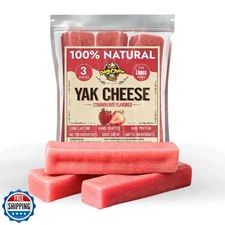 Tibetan Dog Chew Yak Cheese Sticks (3 Large Chews) Strawberry Flavored - Hand