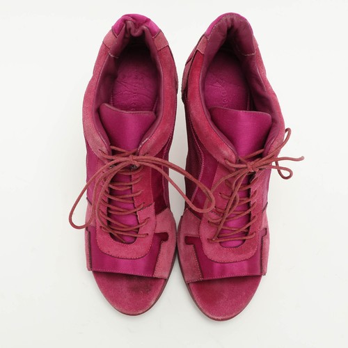 Burberry Pink Mesh and Satin Peep Toe Lace Up Booties Size 39 - Picture 3 of 9