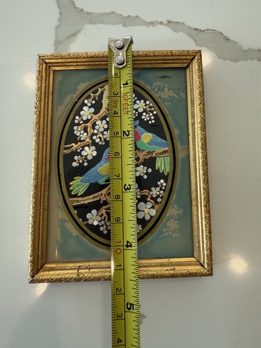 Arte en papel aluminio miniatura vintage aves marco de latón 1939 arte de pared asiático - Imagen 9 de 10