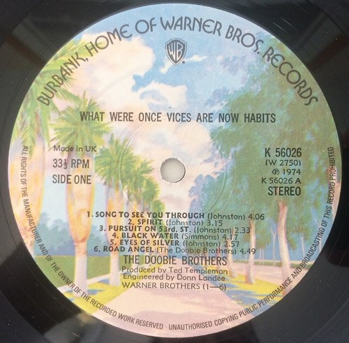 THE DOOBIE BROTHERS What Once Were Vices Are Now Habits Vinyl LP & Warner Bros. - Picture 2 of 4