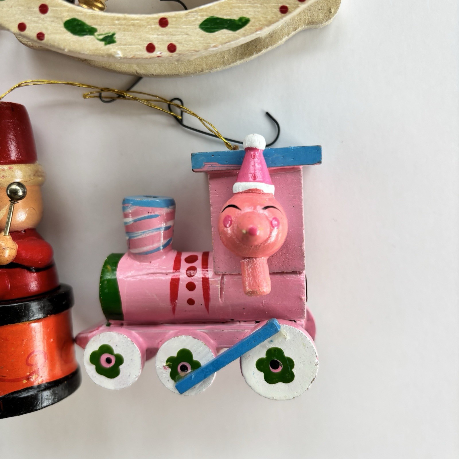 Vintage Russ Berrie & Co Wooden Christmas Ornament Lot 9 Pieces