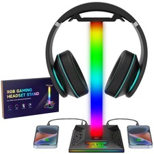RGB Gaming Headphone Stand, 2 USB, 1 Type-C Port, LED Headset Holder, PC Gamer