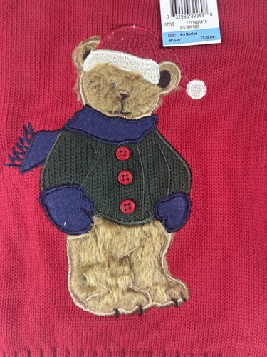 Greendog Teddy Bear Christmas Holiday Winter Sweater Toddler Baby 6-9 Months Red - Picture 2 of 8