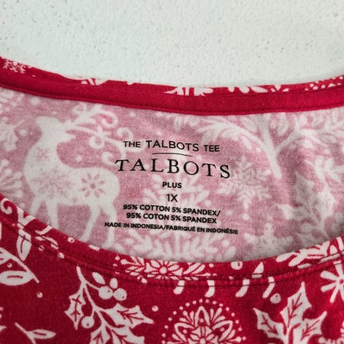 Talbots rot Rentier Schneeflocke TShirt Gr. 1X Langarm Stretch Urlaub festlich - Bild 4 von 9